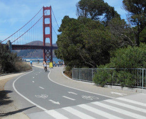 Bike paths at south end of bridge by theslowlane (CC BY 2.0)