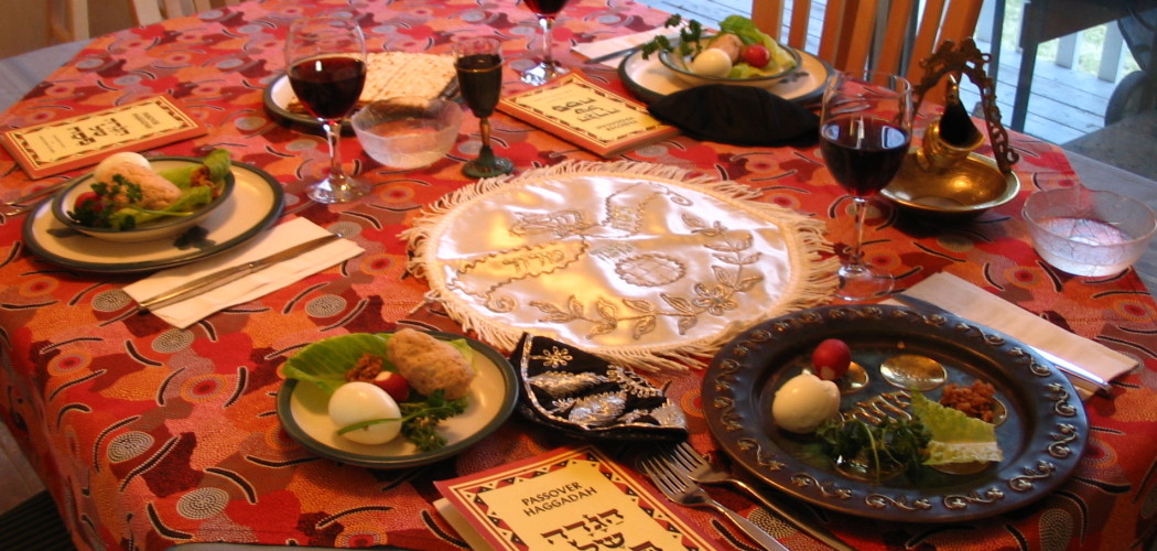 A Seder table setting